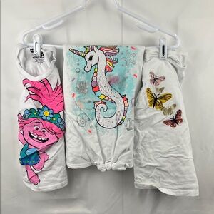 Girl’s Tshirts - 3 Pack - Size 8 - Butterfly Sequins, Trolls, Rainbow Seahorse
